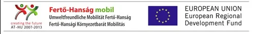 Logoleiste "creating the future AT- HU 2007-2013". Fertö-Hanság mobil, Umweltfreundliche Mobilität Fertö-Hanság, European Union regional development fund.